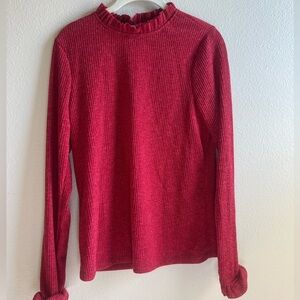Red ruffle long sleeve sweater